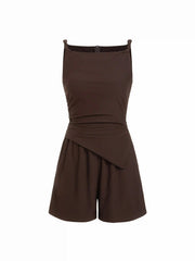 Square Neck Zipper Back Pocket Romper