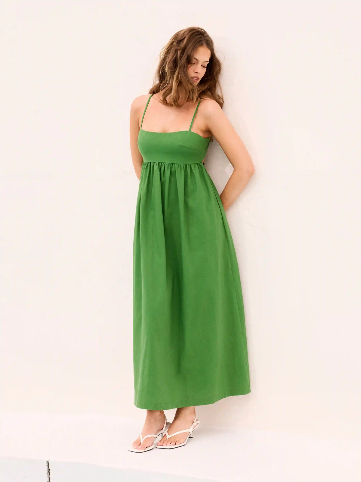 Linen-blend High Rise Tie Back Flared Maxi Dress