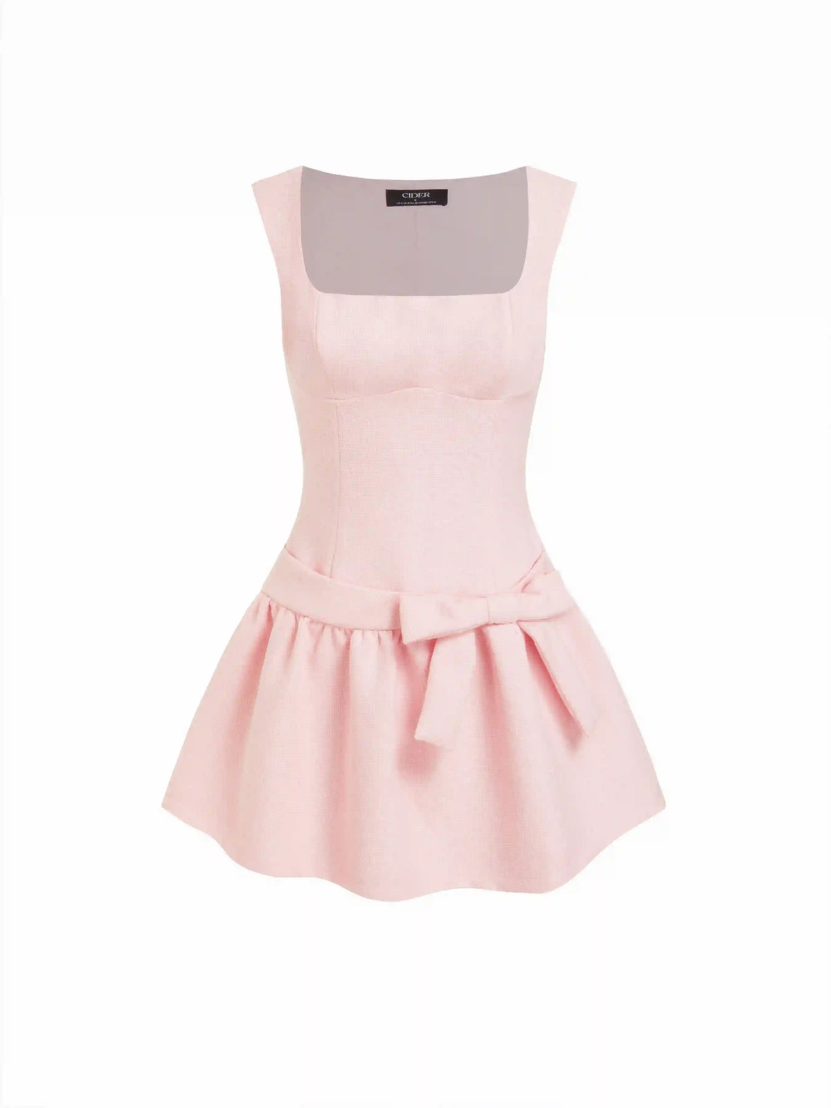 Tweed Square Neck Knotted A-line Mini Dress