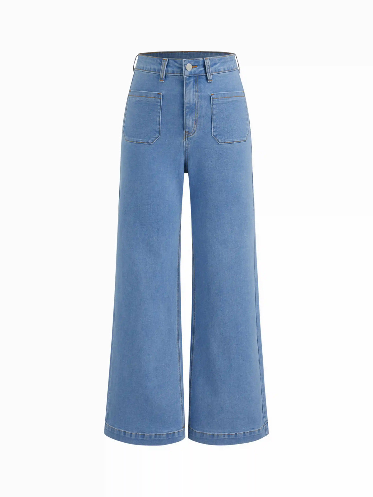High Stretch Denim Mid Rise Straight Leg Trousers