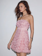 Textured Applique Strapless Flared Mini Dress