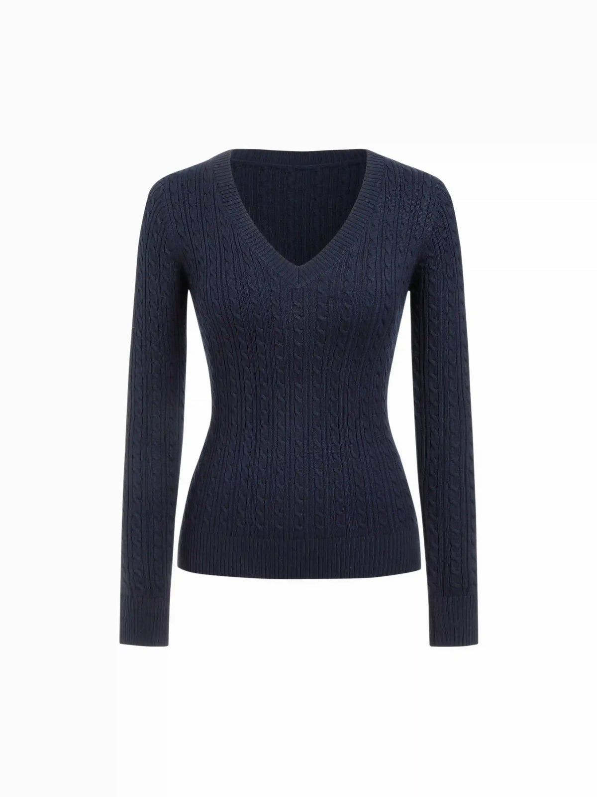 Cable Knit V-neck Long Sleeve Top