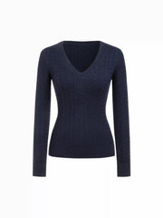 Cable Knit V-neck Long Sleeve Top