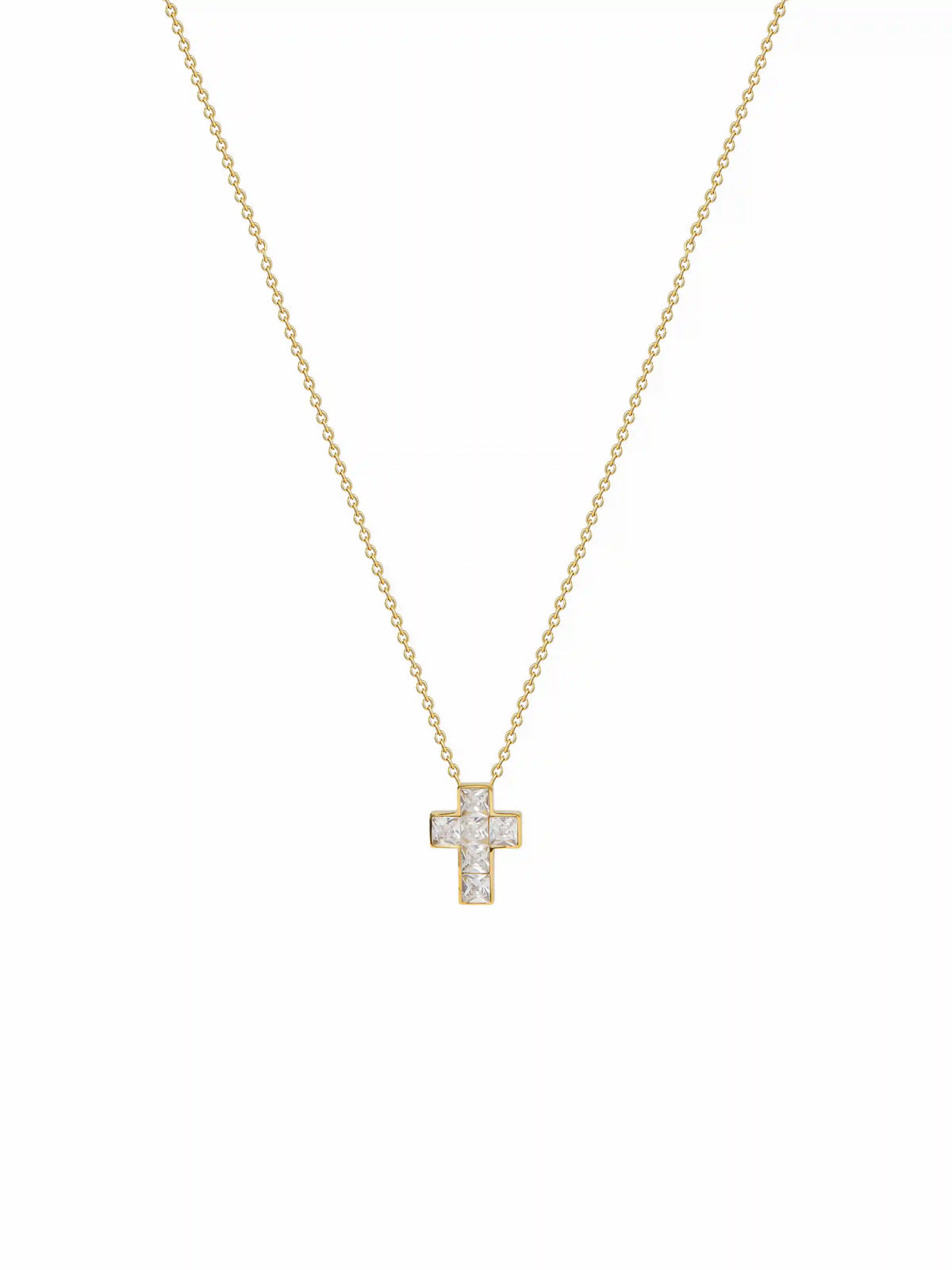 STAINLESS STEEL RHINESTONE DECOR CROSS NECKLACE