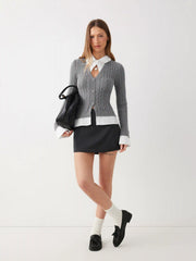 Cable Knit Two Tone Cardigan