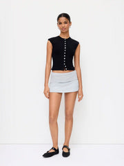 Knit Round Neck Button Front Top