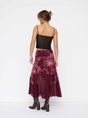 Mesh Mid Rise Floral Tie Dye Asymmetrical Hem Tulle Maxi Skirt