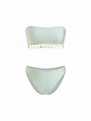 Halter Neckline Shell Tassel Hem Tube top Bikini Set