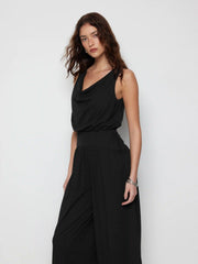 Jersey Cowl Neck Draped High Rise Wide Leg Jumpsuit