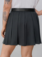 Mid Waist Pleated Mini Skirt With Belt Curve & Plus