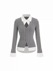 Cable Knit Two Tone Cardigan