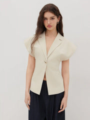 Linen-blend V-neck Dolman Sleeve Blazer Vest
