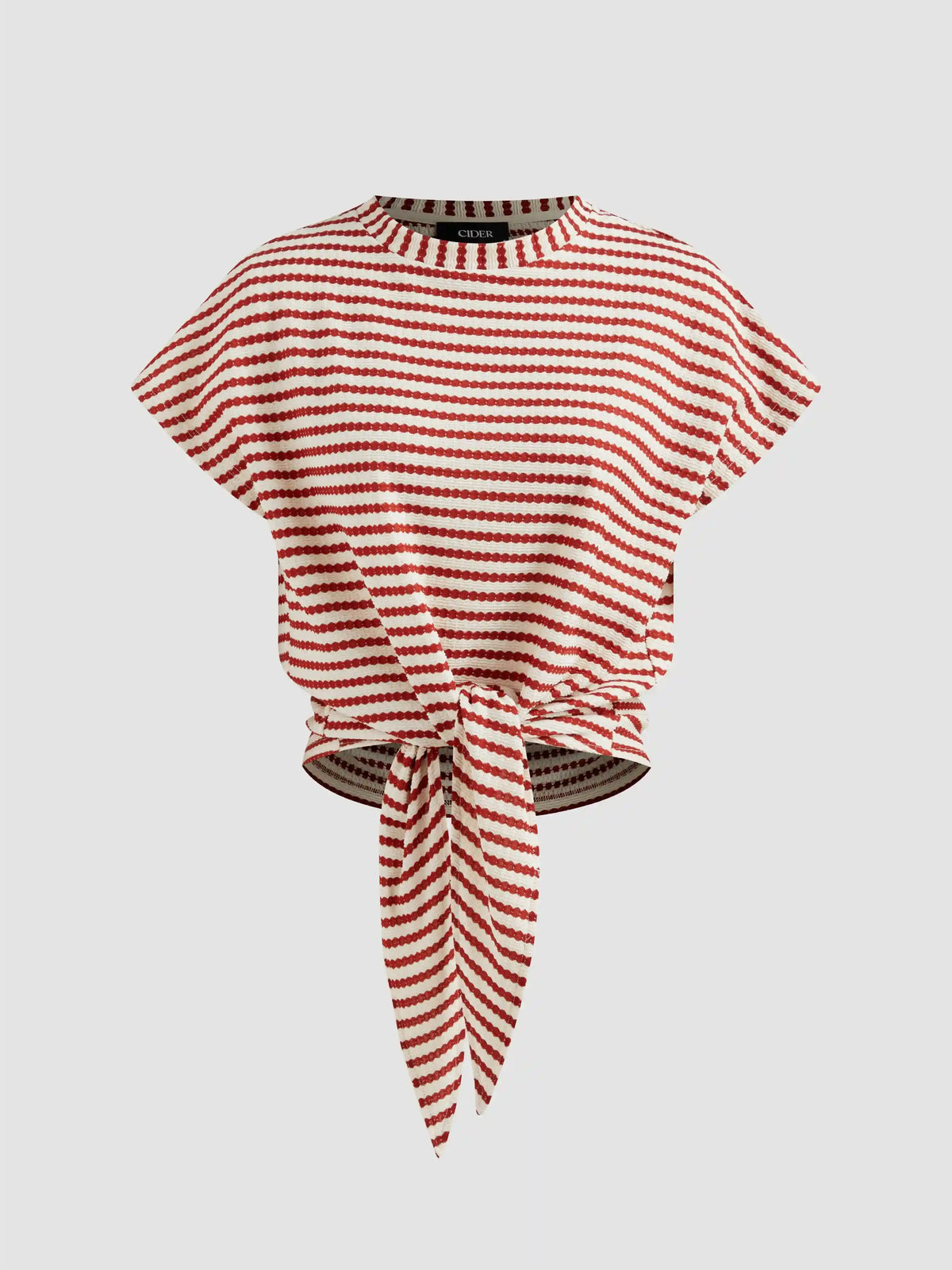 Round Neckline Striped Knotted Short Sleeve Tee