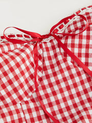 Cotton-blend Sculptural Gingham Halter Neckline Shirred A-line Maxi Dress