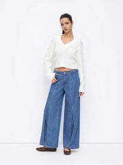 Cider Denim Low Rise Split Wide Leg Jeans
