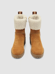FAUX SUEDE & FUR-LOOK CHUNKY HEEL ANKLE BOOTS