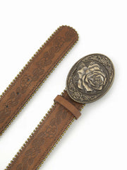 FLOWER PATTERN ENGRAVED BUCKLE BELT