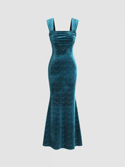 Velvet Off-shoulder Star Ruched Maxi Dress