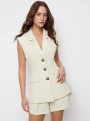 Woven Notched Collar Three-Button Blazer Vest