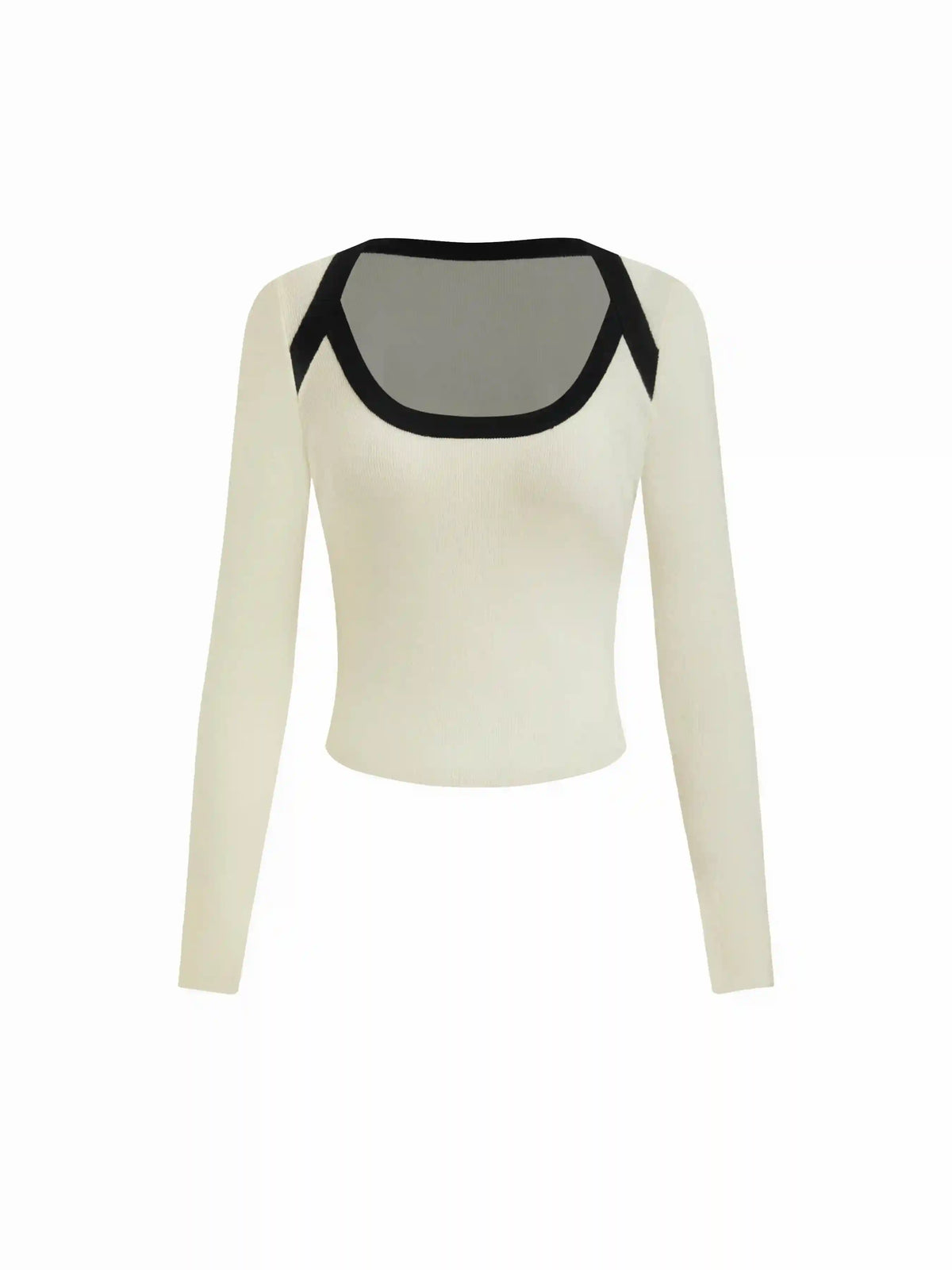 Knit Contrasting Binding Scoop Neckline Long Sleeve Top