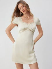 V-neck Lace Panel Slip Knotted Mini Dress