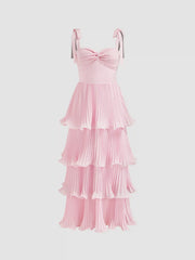 Knotted Twist Ruffle Hem Layered Maxi Dress