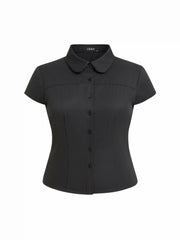 Cotton-blend Peter Pan Collar Striped Blouse Curve & Plus