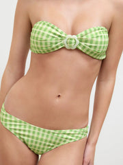Gingham Flower Ring Bandeau Cheeky Bikini Set