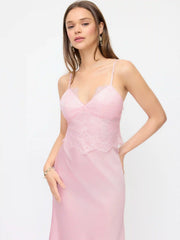 Satin V-neck Lace Panel Mermaid Cami Maxi Dress