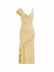 Cowl Neck Ruffle Hem Cami Maxi Dress