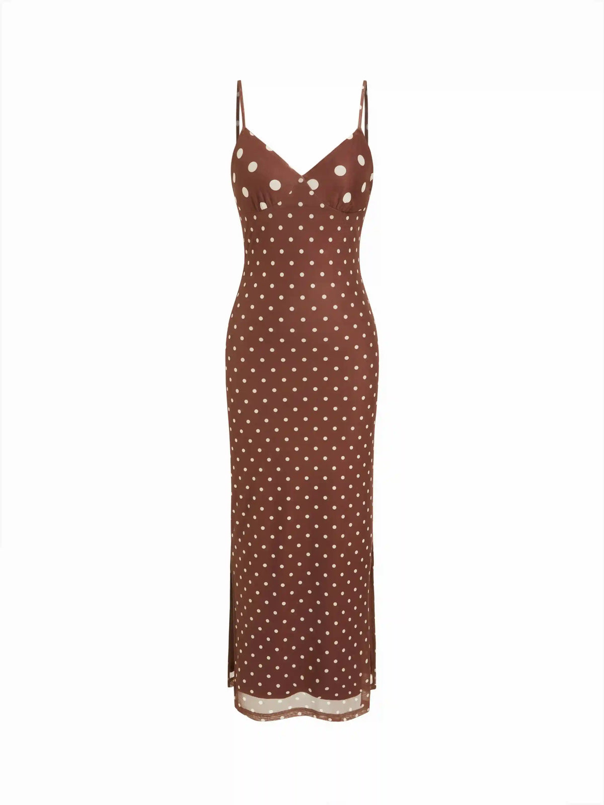 Polka Dot V-neck Slim Split Bodycon Maxi Dress