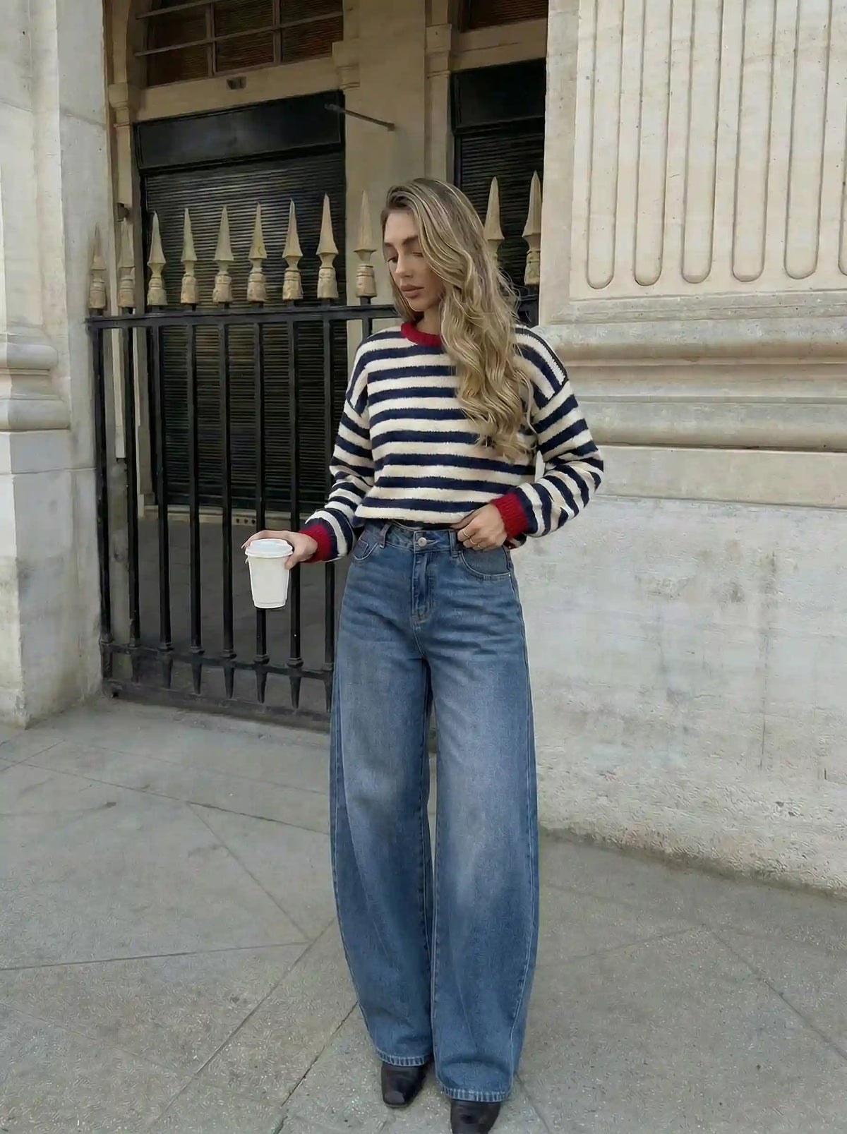 Washed Denim Low Rise Tapered Jeans