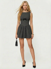 Round Neck Bowknot Babydoll Mini Dress