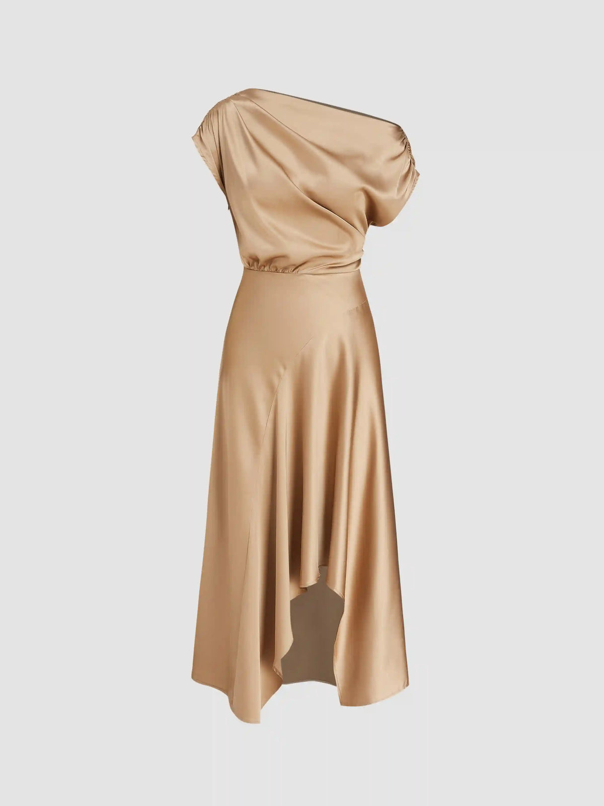 Asymmetrical Boat Neck Ruffle Maxi Dress