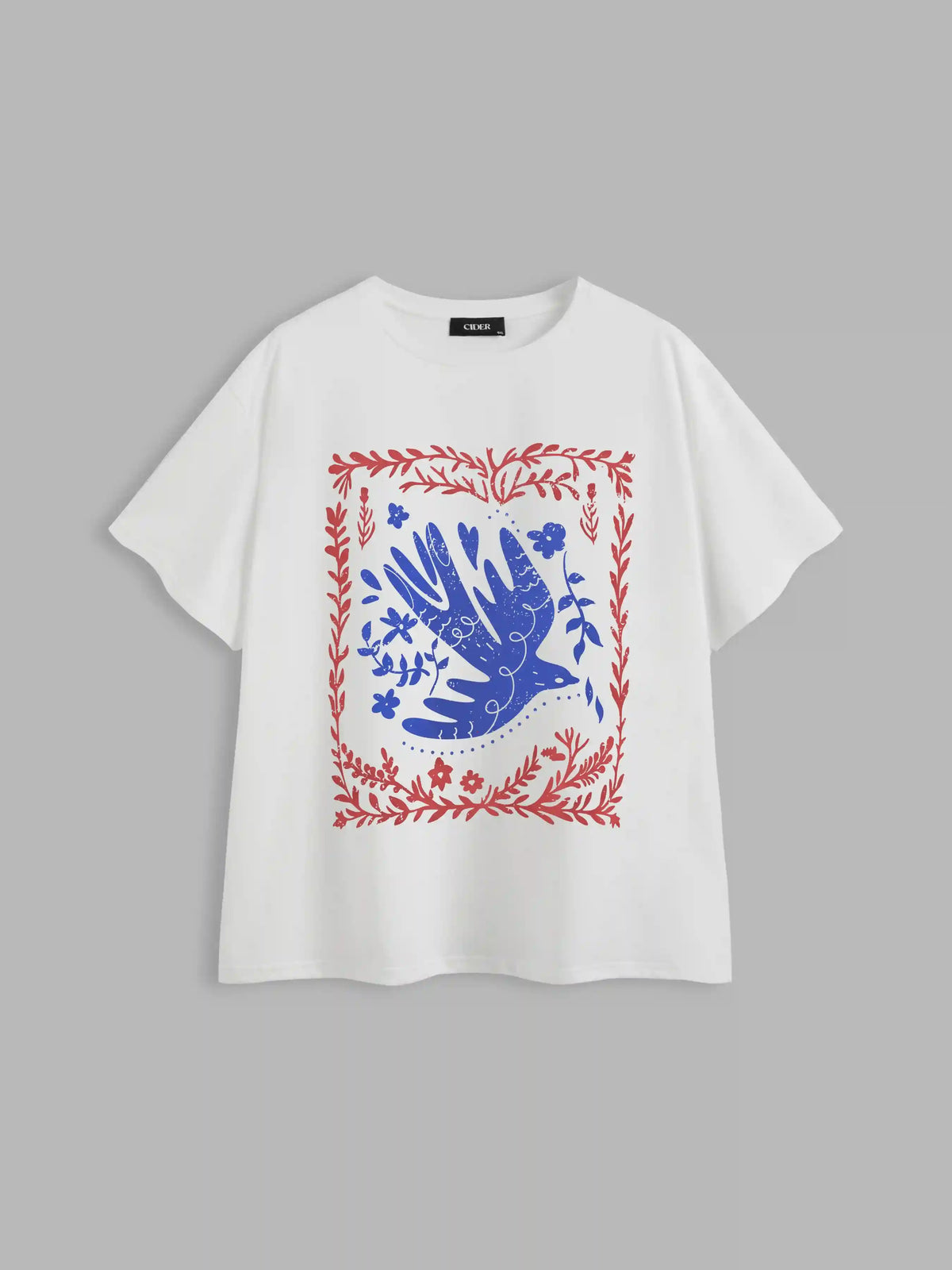 Cotton-blend Round Neckline Bird Graphic Tee Curve & Plus