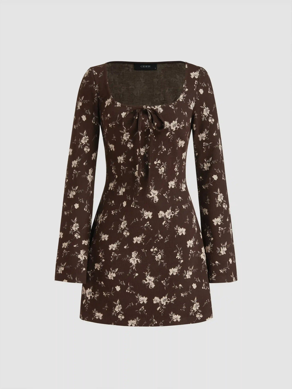 Square Neck Floral Knotted Mini Dress