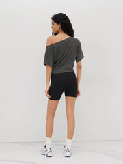 Asymmetrical Neck Off-shoulder Knotted Oversized Tee