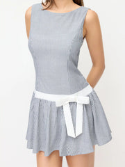 Striped Low Rise Bowknot A-line Mini Dress