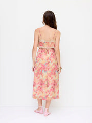 Chiffon Abstract Lace Trim Square Neck A-line Maxi dress