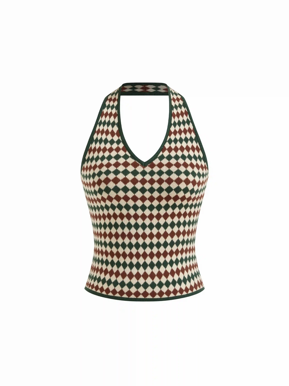 Knit Halter Neck Argyle Pattern Tank Top