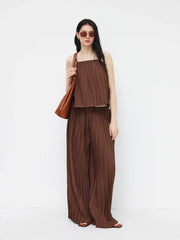 Pleated Split Side Bowknot Oversized Cami Top