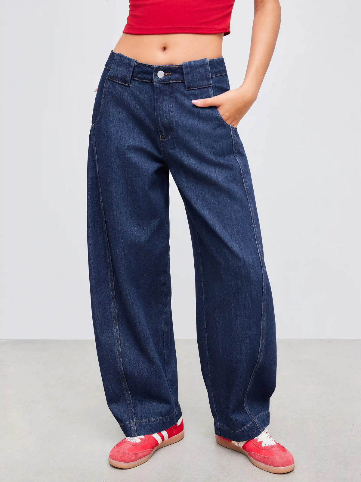 Cider Denim Mid Rise Solid Barrel-leg Jeans