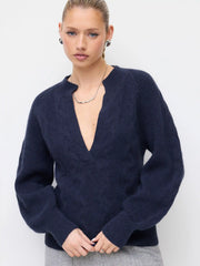 Cable Knit Textured V-neck Long Sleeve Top