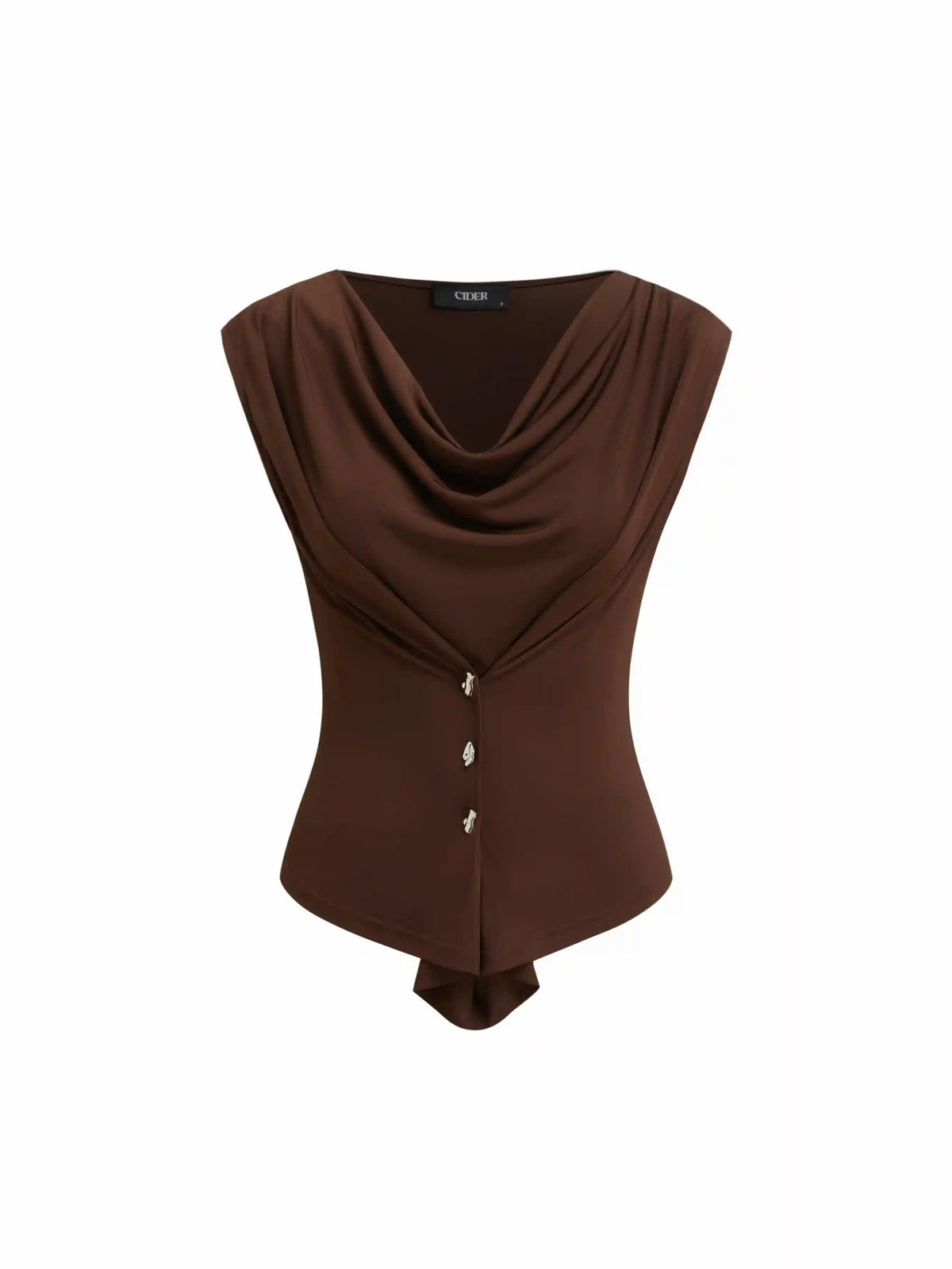 Cowl Neck Ruched Metal Detail Top