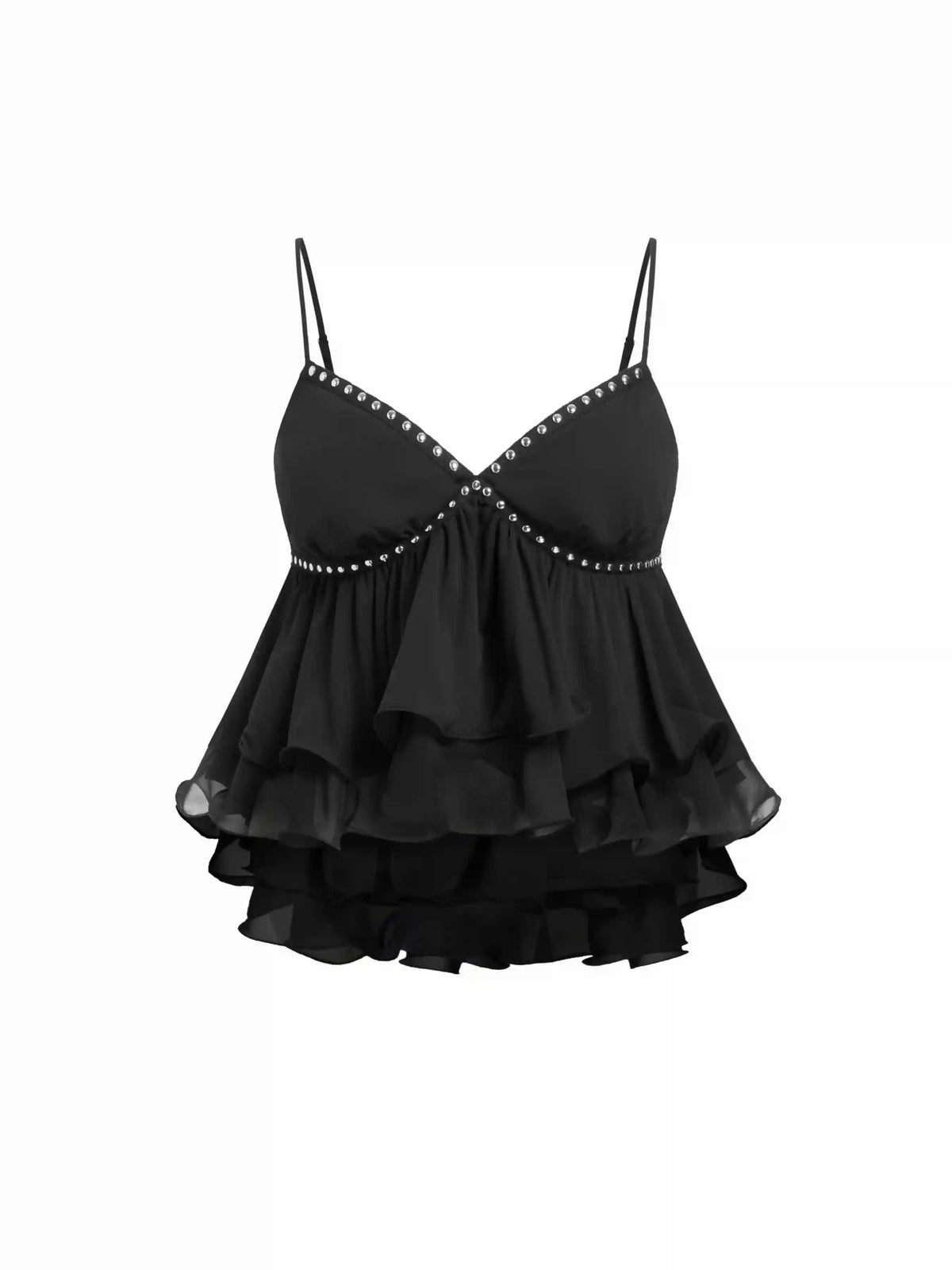 Chiffon V-neck Metallic Decor Ruffle Cami Blouse Curve & Plus