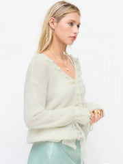 Pom Pom Knit Wool-blend Hollow Out Oversized Long Sleeve Top