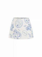 Cotton Mid Rise Fruit Graphic A-line Mini Skirt