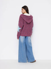 Knit Wool-blend Hooded Star Oversized Cardigan