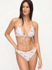 Cat Graphic Halter Neckline Floral Triangle Bikini Set