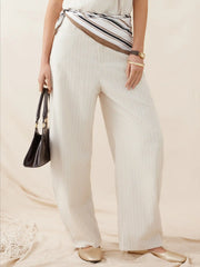 Linen-blend Mid Rise Striped Tapered Trousers